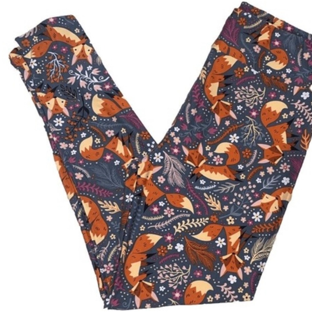 LuLaRoe Womens Leggings Size TC Fox Foxes Floral Woodland Nature Tall Curvy NWT